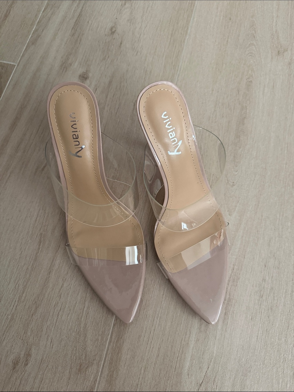 Viviana Blush Pointed Mule with Clear Straps